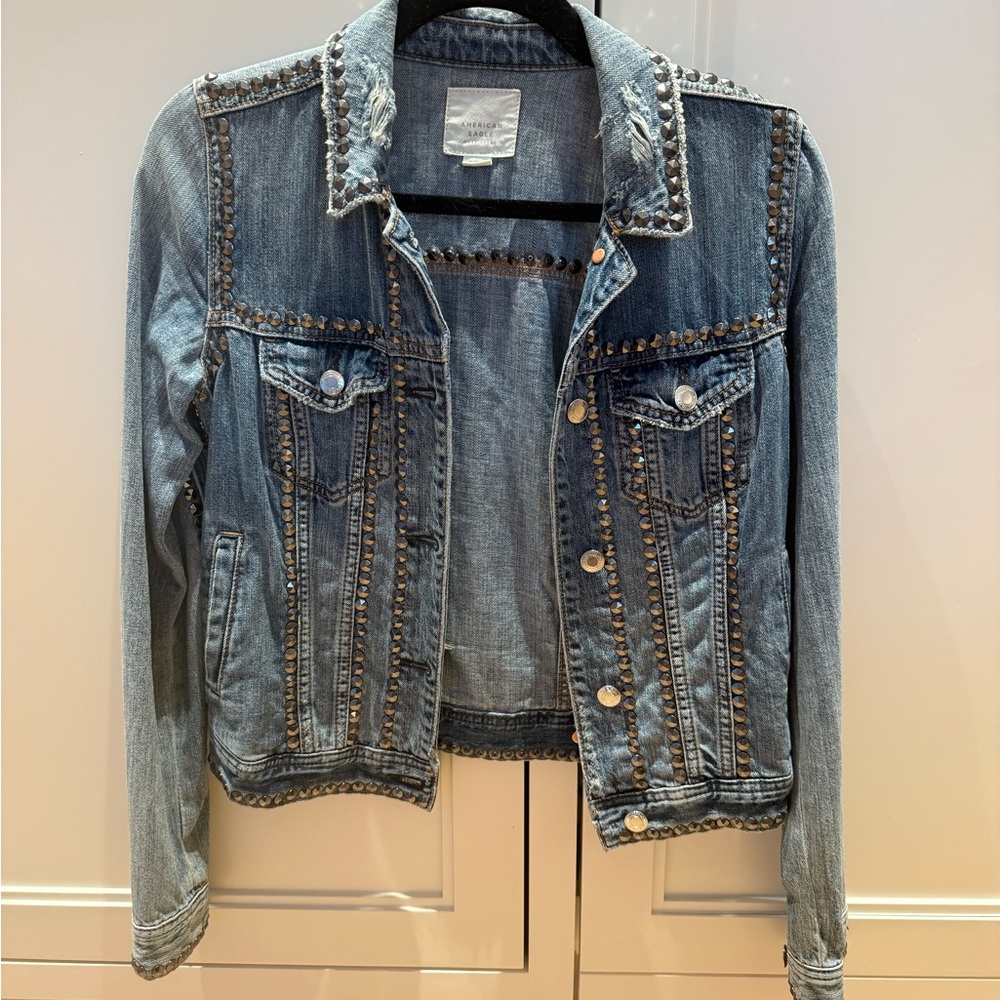 American Eagle Outfitters Blue Studded Jean Jacket